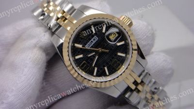 High Quality Rolex Replica Ladies Watch 2-Tone Black Dial Low Price